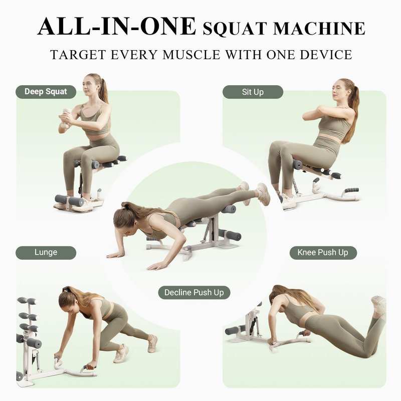 PAETA Squat Machine, Deep Squat Machine for Women, Glutes Workout Equipment with Adjustable Resistance Bands, Leg, Core & Ab Exercise Machine, Squat Assist Trainer for Home Gym, Gray
