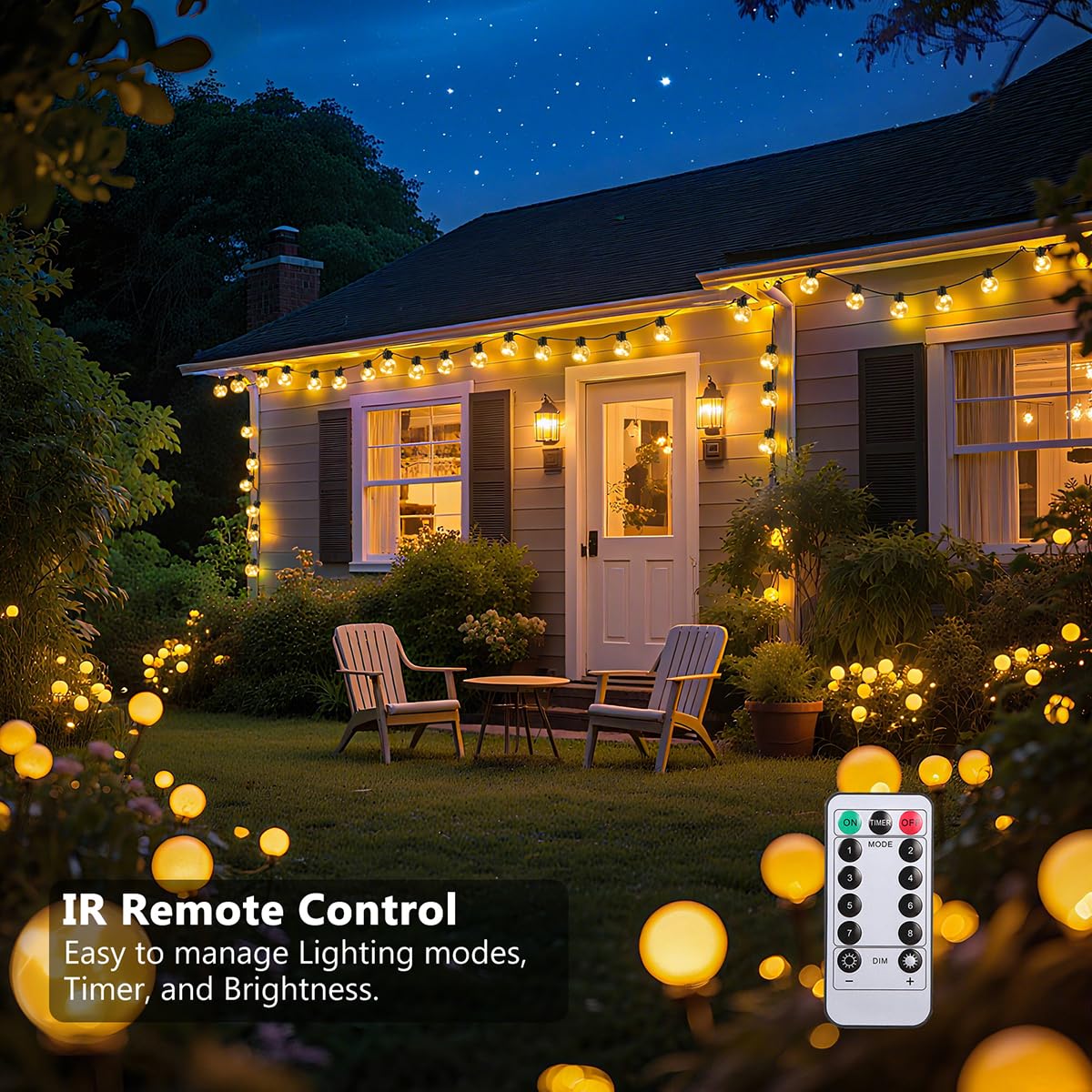 KepStars Outdoor String Lights Plug in, 25ft 20 LED Bulbs Hanging Patio Lights Dimmable with Timer & Remote, Globe Bulb Shatterproof & Waterproof for Outdoor Indoor Backyard Balcony Decor - Warm White