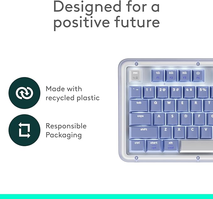 Logitech Alto Keys K98M Wireless Mechanical Keyboard, Customizable Keyboard with Vibration Absorbing Gasket, Backlit Keys, Bluetooth, USB-C Charging, for PC, Mac, Laptops - Lilac