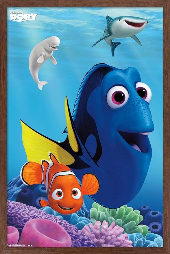 Trends International Disney Pixar Finding Dory - Dory Wall Poster, 14.725" x 22.375", Mahogany Framed Version
