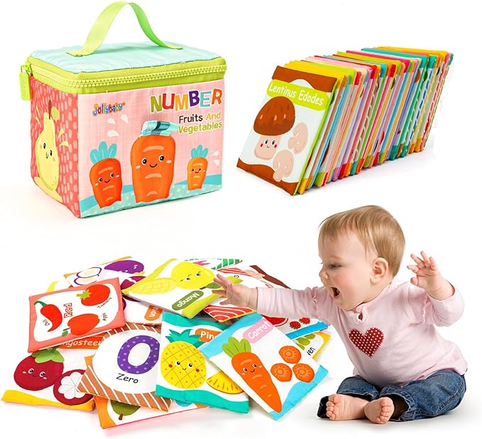Jollybaby Reusable Soft Flash Cards for Baby 0-6-12-18 Months, Preschool Learning Resource Toys for 0-1-2-3-4 Years, Montessori Sensory Sight Words Numbers Toy - Easter Gifts for Toddler