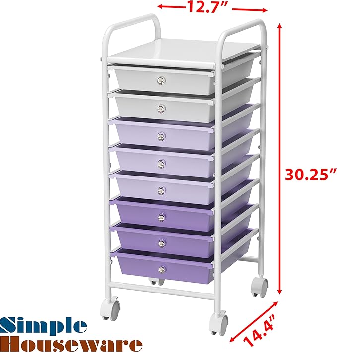 Simple Houseware Utility Cart with 8 Drawers Rolling Storage Art Craft Organizer, Purple