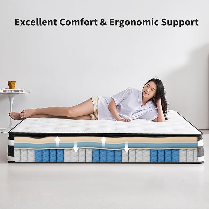 12 Inch Memory Foam Mattress,Queen Size Plush Hybrid Mattress,Cooling Knitted Cover & Pocket Spring,Breathable & Motion Isolating,Pressure Relief, Certified Foams Fabric,Bed in a Box,Tranquilo Core