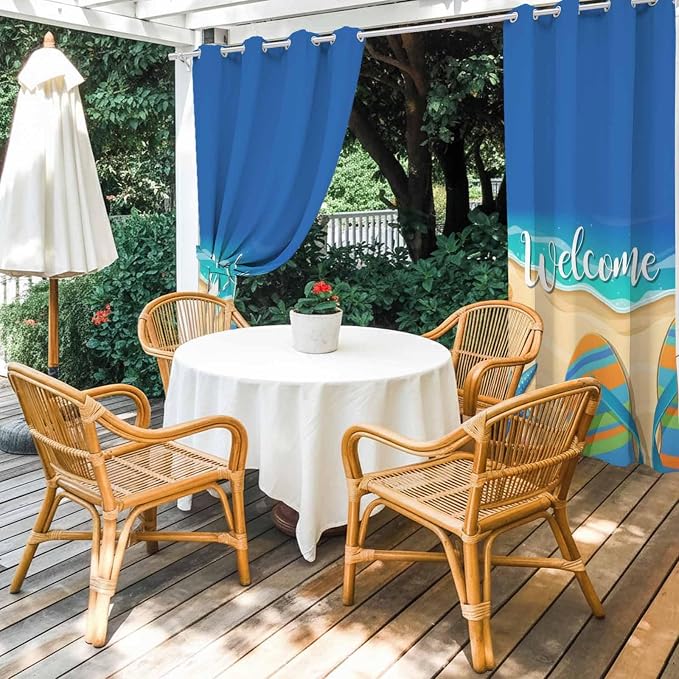Summer Outdoor Curtains for Patio Beach Slippers Plumeria Waterproof Outside