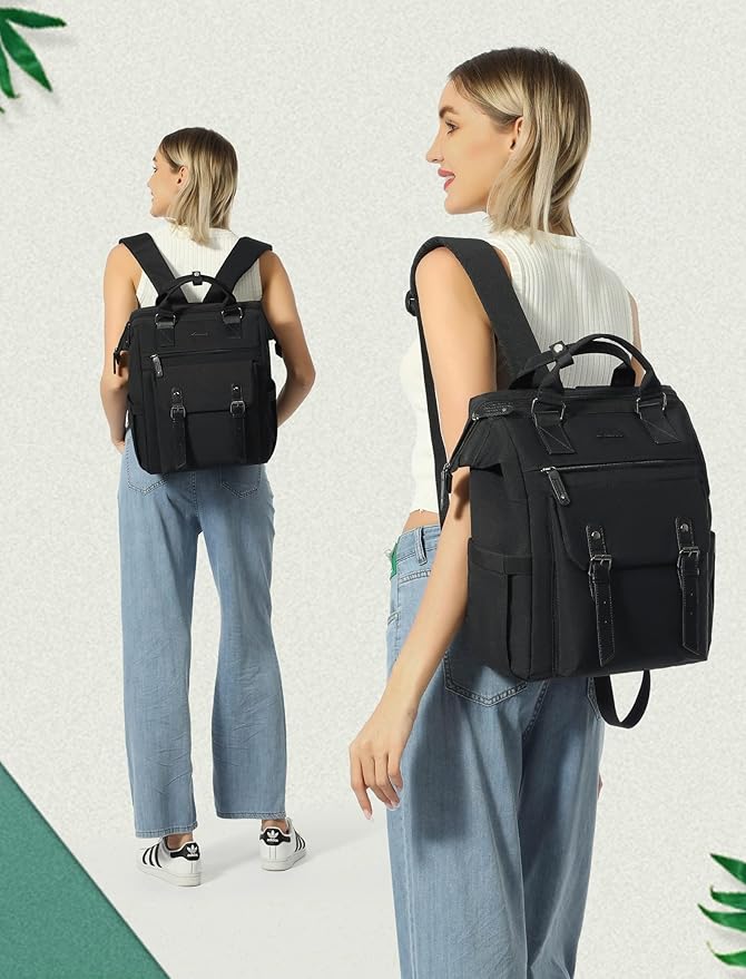 LOVEVOOK Laptop Backpack for Women, Teacher Nurse Bag Work Travel Computer Backpacks Purse,Water Resistant Daypack, 15.6 inch Black Brown