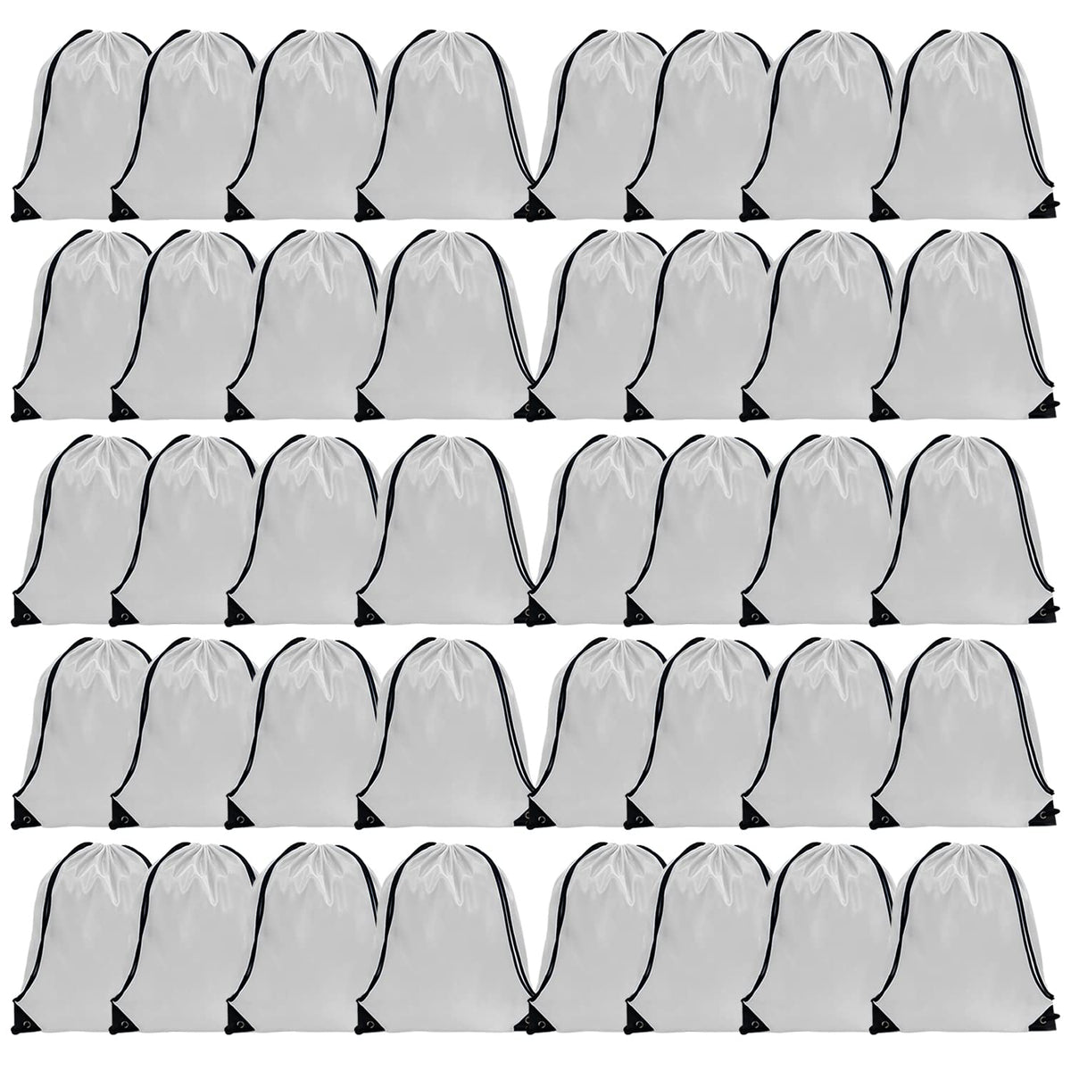 GoodtoU Drawstring Bags Bulk Nylon Backpack Draw String Back Bag Cinch Sack Drawstring Gym Bag Backpack for Sport, Traveling, Team (White, 128Pcs)
