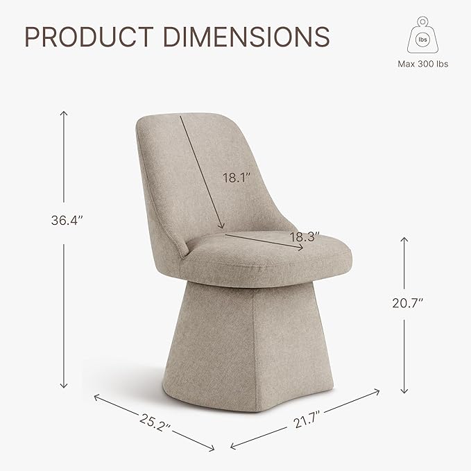 Swivel Dining Chairs Set of 2, Upholstered Mid Century Modern Deskchair with High Back, Linen Fabric Kitchen Chairs for Dining Room, Bedroom, Dressing Room, Khaki