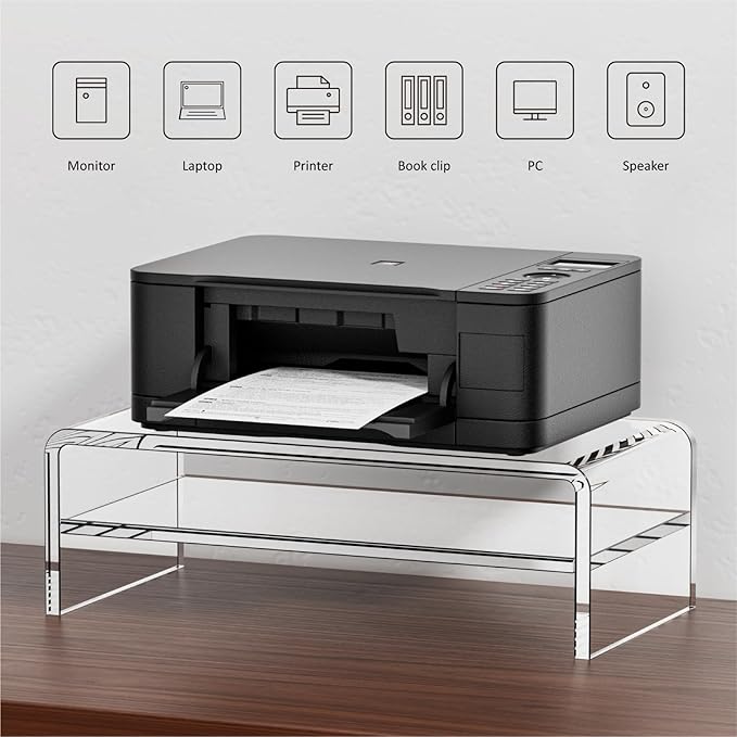 Acrylic Monitor Stand Riser, 2 Tier Clear Computer Monitor Stand for Home Office Business, PC Desk Stand Monitor Riser for Keyboard Storage, Laptop, Printer and TV Screen -12x7.2x5.12 inches