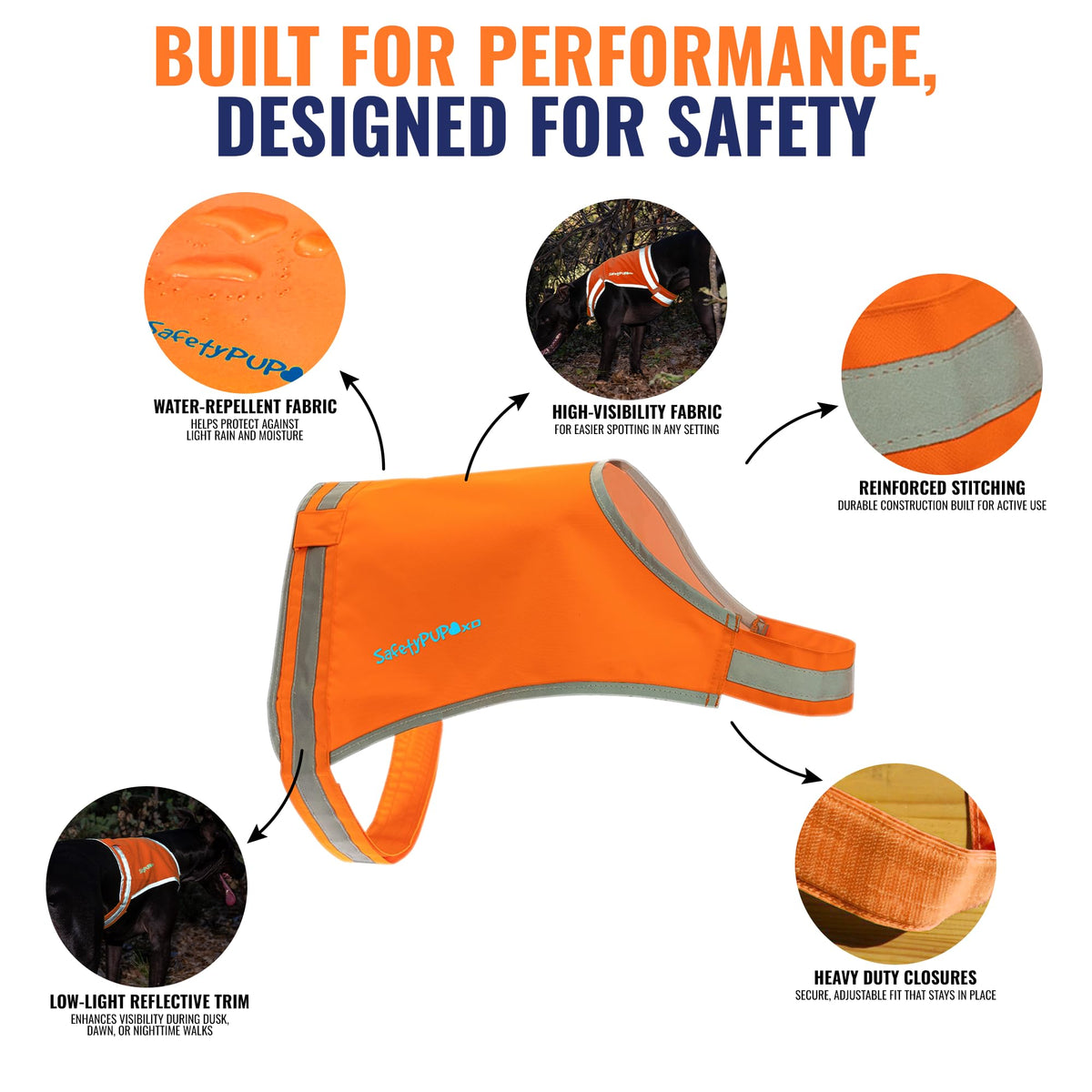 SafetyPUP XD Lite Blaze Orange Reflective Dog Vest – High Visibility Hunting & Safety Vest with Lightweight Mid-Back Coverage. Apparel Gear for Small Medium and Large Breeds