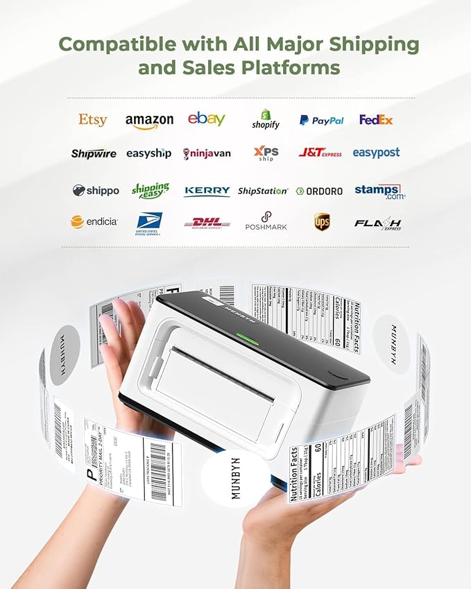 MUNBYN Shipping Label Printer RealWriter 941, 4x6 Thermal Label Printer for Shipment of Packages, Home Shipping Small Business, Compatible with macOS, Windows (USB/USB+Bluetooth)
