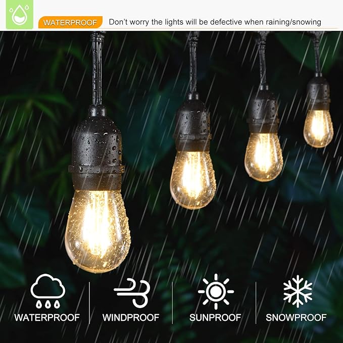 30 Pack S14 Edison Light Bulbs, Shatterproof LED Replacement Bulbs for String Lights, Patio Low Wattage LED Filament Clear Bulb, E26 Medium Base, Warm White 2200K, Non-Dimmable