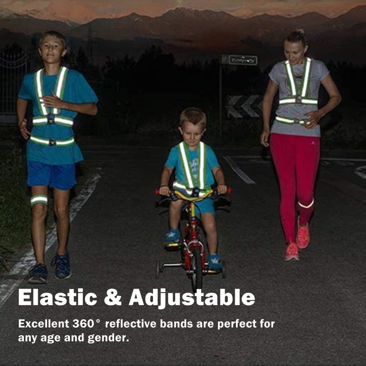 RUISHYY Reflective Running Gear Reflective Vest & Reflective Armband & Reflective Belt 3 Pcs Set, High Visibility Reflective Gear Night Cycling Walking Safety Vest Straps for Men Women Kids (Black)