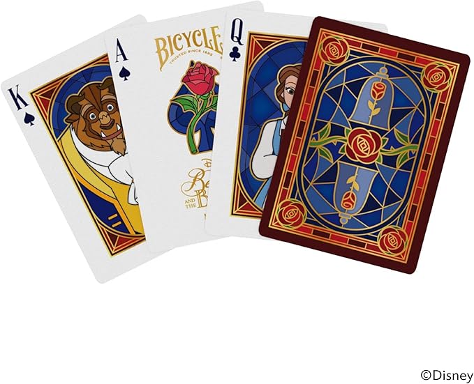 Bicycle Disney Beauty and The Beast Playing Cards – Premium Belle & Beast Deck, Enchanted Rose Collectible Cards for Classic Games, Magical Disney Gift for Kids & Adults