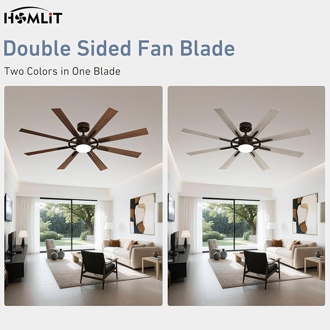 60 Inch Smart Ceiling Fan, Walnut Indoor/Outdoor Ceiling Fans with Lights and Remote, Compatible with Alexa/Google/App, 3CCT Dimmable 6 Speeds Timing for Living Room Bedroom Patio