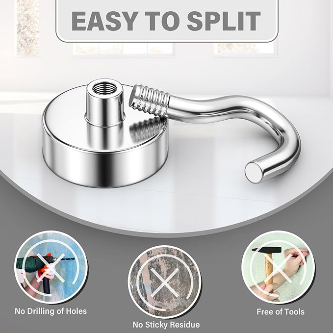 38Pack Heavy Duty Magnetic Hooks, 25 lbs Strong Neodymium Magnet Hooks for Hanging Mugs, Magnet with Hook for Cruise, Grill, Fridge - Silver