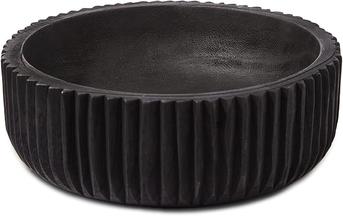 DN DECONATION Wooden Decorative Bowl, 9.84” Black Wood Fruit Bowl for Rustic Home Decor, Key Bowls for Farmhouse Decor Table Centerpiece Entryway Living Room Kitchen