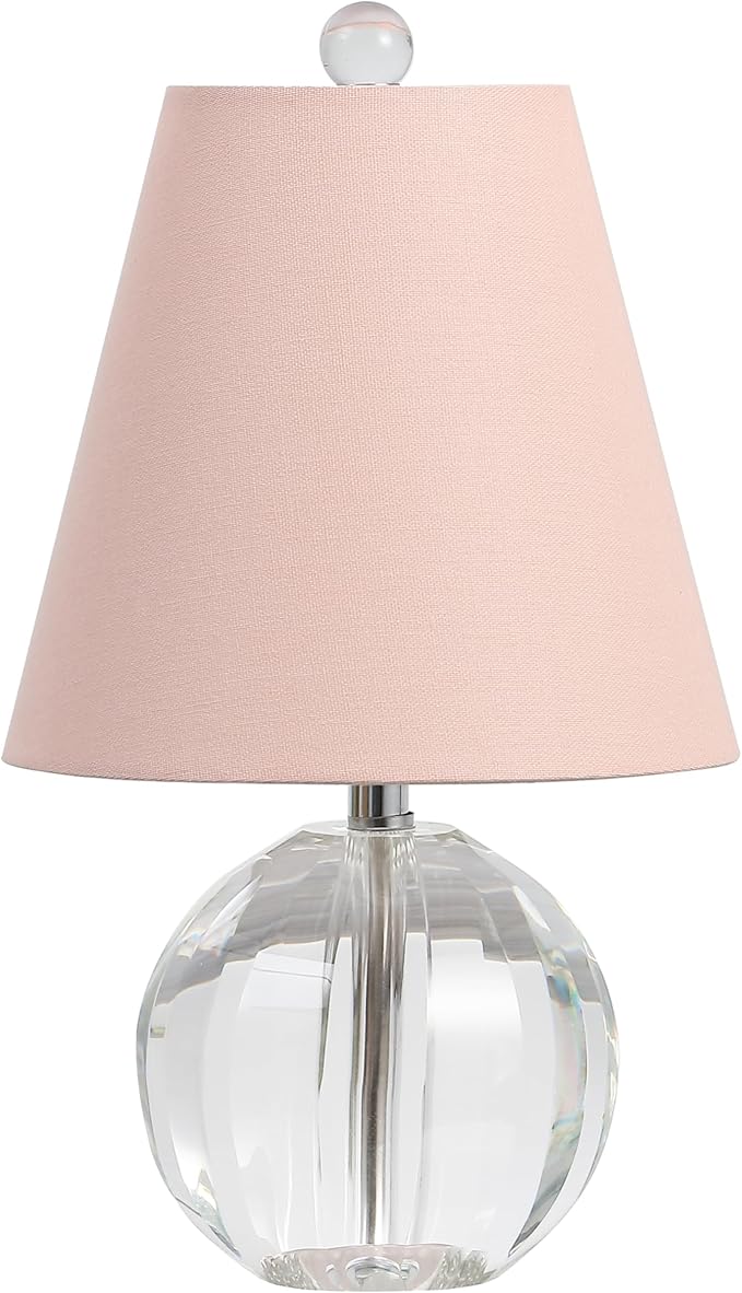 JONATHAN Y 16" Clear/Pink Crystal Ball LED Table Lamp, White Modern Bedside Lamp, with White Linen Empire Shade, Glam Orb Glass Nightstand Lamp for Living Room, LED Bulb (JYL2079C)