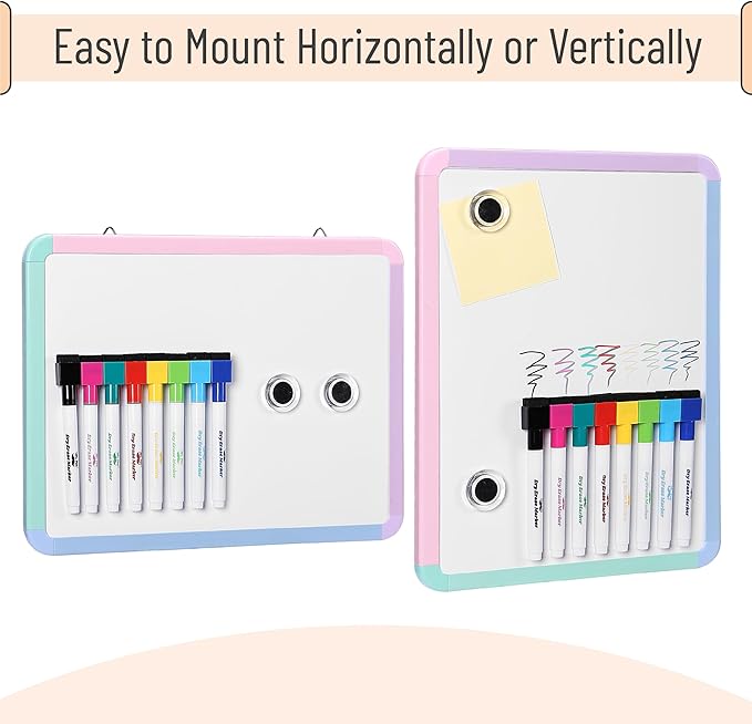 Mr. Pen- Magnetic Dry Erase Board, 12.5" x 9.5" With 8 Markers and 2 Magnets, Small White Board for Wall