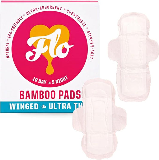 Flo Bamboo Period Pads with Wings Combo Pack 10 Day, 5 Night (15 Pads)