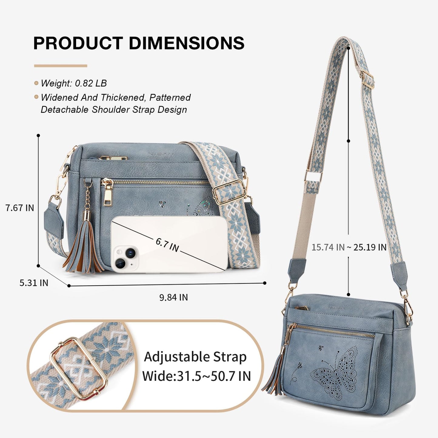KITEVIUN Crossbody Bags for Women Trendy Leather Crossbody Purse Shoulder Handbags Butterfly Design