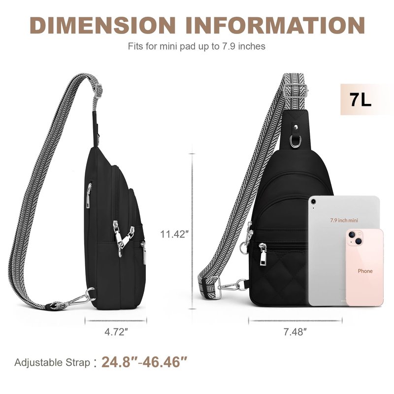 SYTRAH Sling Bag for Women, Anti-Theft RFID Crossbody Bag Nylon Sling Purse for Travel, Puffy Small backpack for Daily Hiking Sports Black