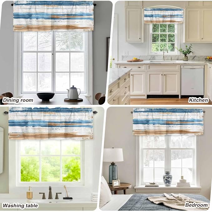 Vintage Blue Valances for Windows, 1 Panel