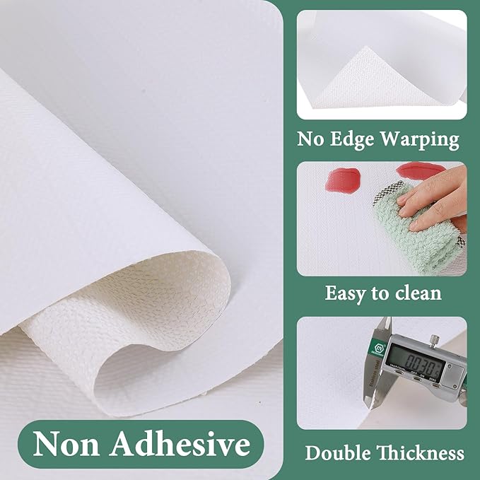 Drawer and Shelf Liner for Kitchen Cabinet: 17 in X 30 Ft Non Slip Waterproof Shelf Paper Non Adhesive Refrigerator Liners White Easy Liners for Bathroom Cupboard with Knife Tape Measure