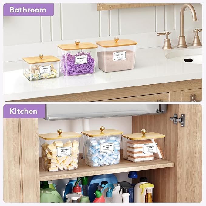 Lifewit Large Laundry Pods Container& Dryer Sheet Holder, Laundry Storage Containers, Laundry Room Organization Storage Jars for Powder, Scent Booster Beads,Bamboo Lid,0.53+0.7 gal,3 Pcs