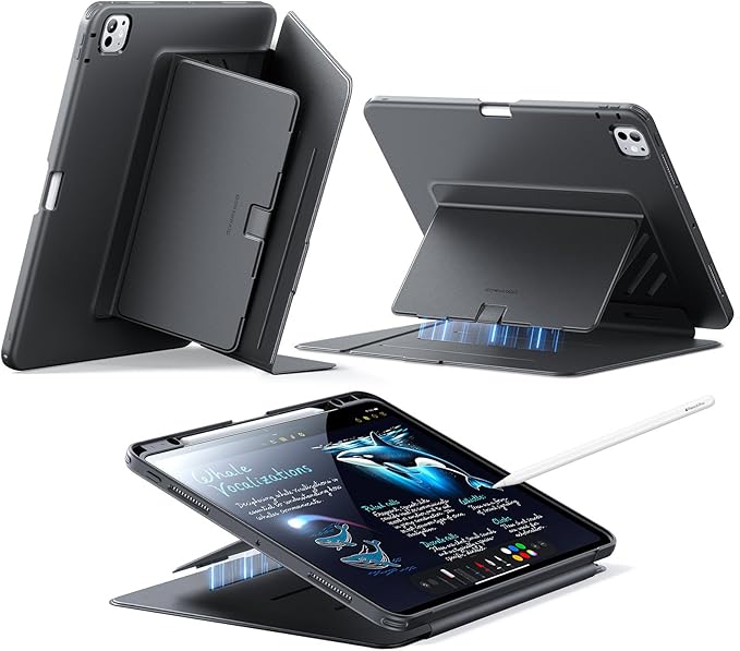 ESR for iPad Pro 13 Inch Case (M5/M4) 2025/2024, Vertical Stand Cover, Multi Stand Angles, Ultra-Stable Case with Pencil Holder, Flip Series, Black