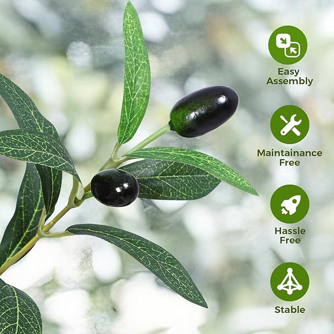 Artificial Olive Tree 8FT, Indoor Fake Silk Plant with Realistic Trunk, Leaves, Fruits and White Planter, Faux Potted Tree for Home Decor and Housewarming Gift, 1 Pack