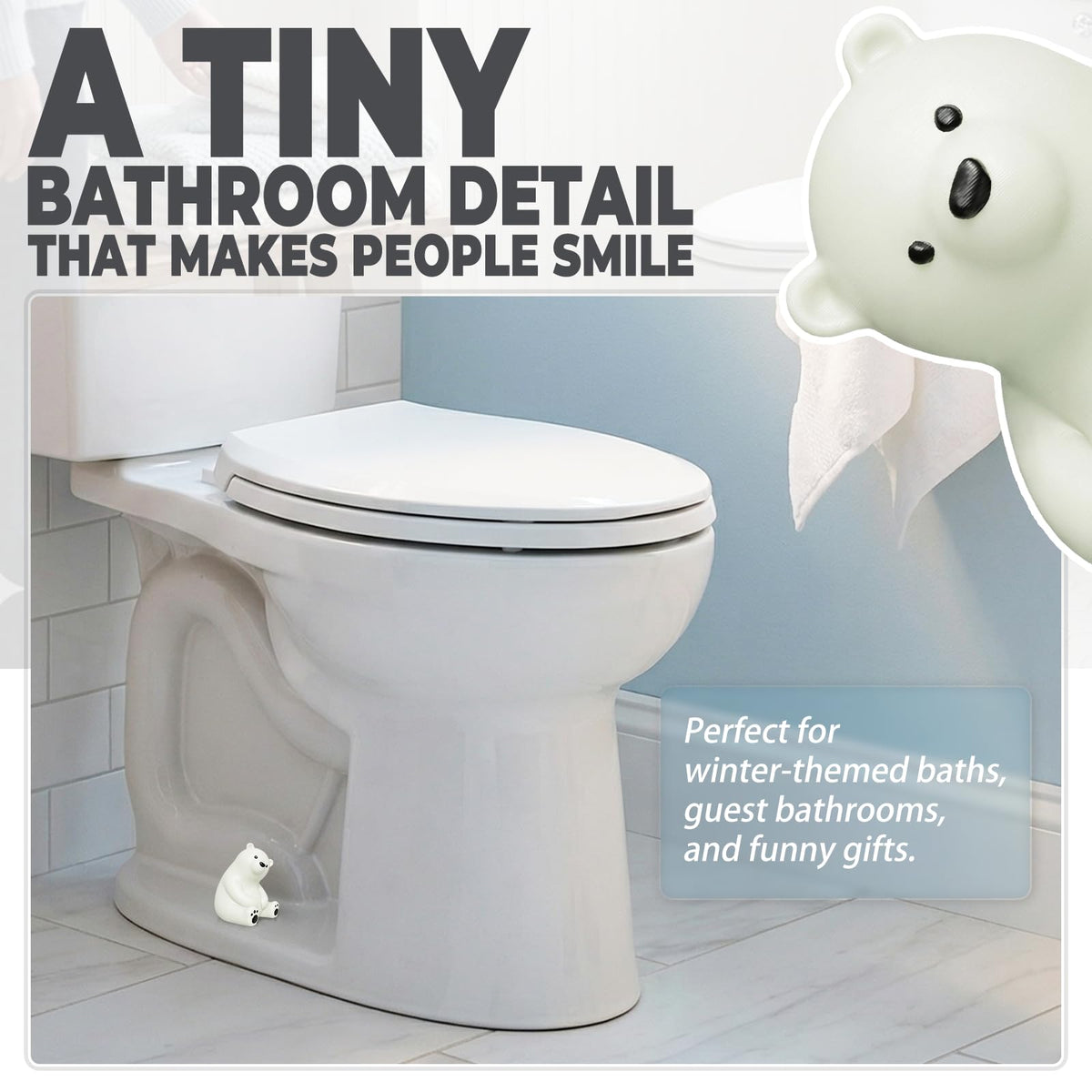 MENNTY Polar Bear Toilet Bolt Covers Decorative, Glow in the Dark Toilet Bolt Caps, 2 PCS Cute PLA Toilet Caps for Bottom of Toilet – Hide Rusty Bolts, Easy Push-On Fit