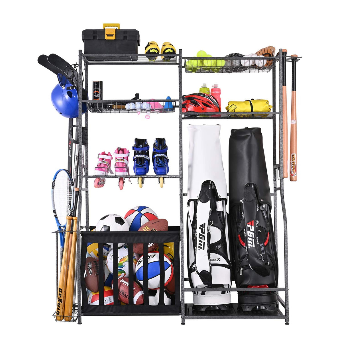 Mythinglogic Garage Sports Equipment Storage, 2 Golf Bag Storage Stand and Other Sports Equipment Storage Rack, Garage Organizer System