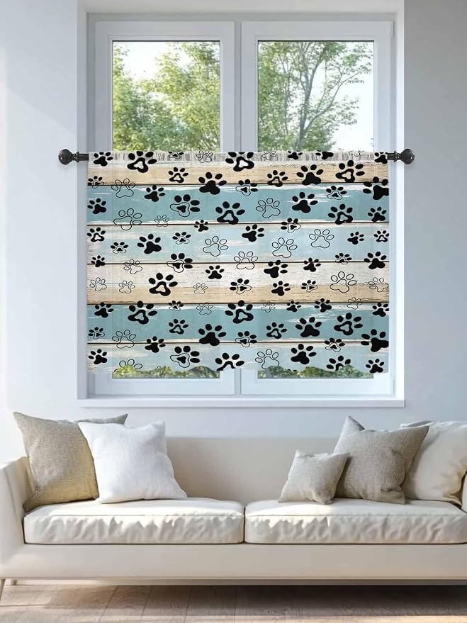 Sheer Curtains 54 Inch Length, Vintage Farmhouse Country Wood Grain Privacy