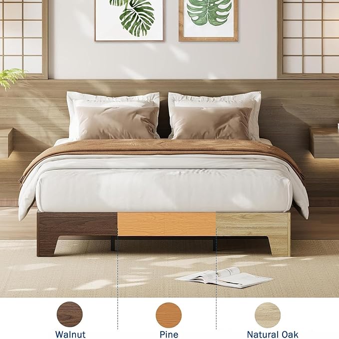 Garvee Wood Platform Bed Frame, Queen Size Bed Frame, Wood Slat Support, No Box Spring Needed, Easy Assembly, Noise-Free Design, Underbed Space for Storage