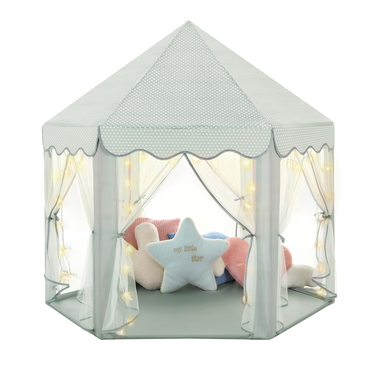 Monobeach Princess Tent Girls Celadon Large Playhouse Kids Castle Play Tent with Star Lights Gift Toy for Children Indoor and Outdoor Games, 55'' x 53'' (DxH)