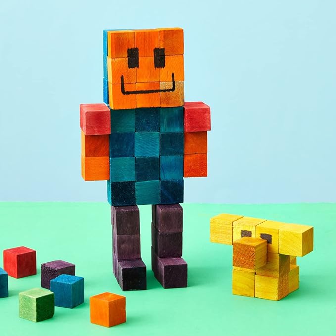 Bright Creations Square Wooden Cubes - Colored Wooden Blocks - Colorful Cubes for Kids & Classroom Supplies - 100 Pieces, 0.6 in, 6 Colors