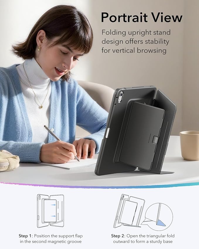 ESR for iPad Air 13 Inch Case M4/M3/M2 (2026/2025/2024), Vertical Stand Cover, Multi Stand Angles, Ultra-Stable Case with Pencil Holder, Flip Series, Black