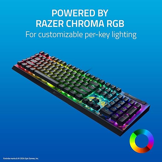 Razer BlackWidow V4 X Mechanical Gaming Keyboard: Yellow Switches Linear & Silent - 6 Macro Keys - Chroma RGB - Doubleshot ABS Keycaps - Roller & Media Keys Snap Tap - Fortnite Edition