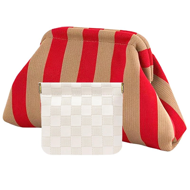 Vpoofree Woven Clutch Purses for Woman,Summer Beach Purse for Vacation, Woven Striped Dumpling Bag,Crochet Evening Handbag (Red-brown Stripe Woven Clutch Purses)