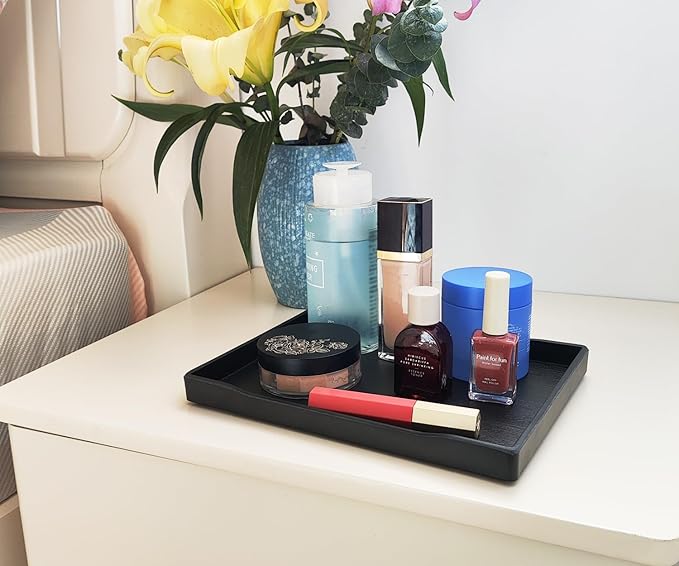 Small Black Serving Tray (9.5 x 7 inch) for Serving Accessory, Spa, Coffee, Drinks, Wine, Tea, Bar, Party, Seasoning, Perfume and Display Use.