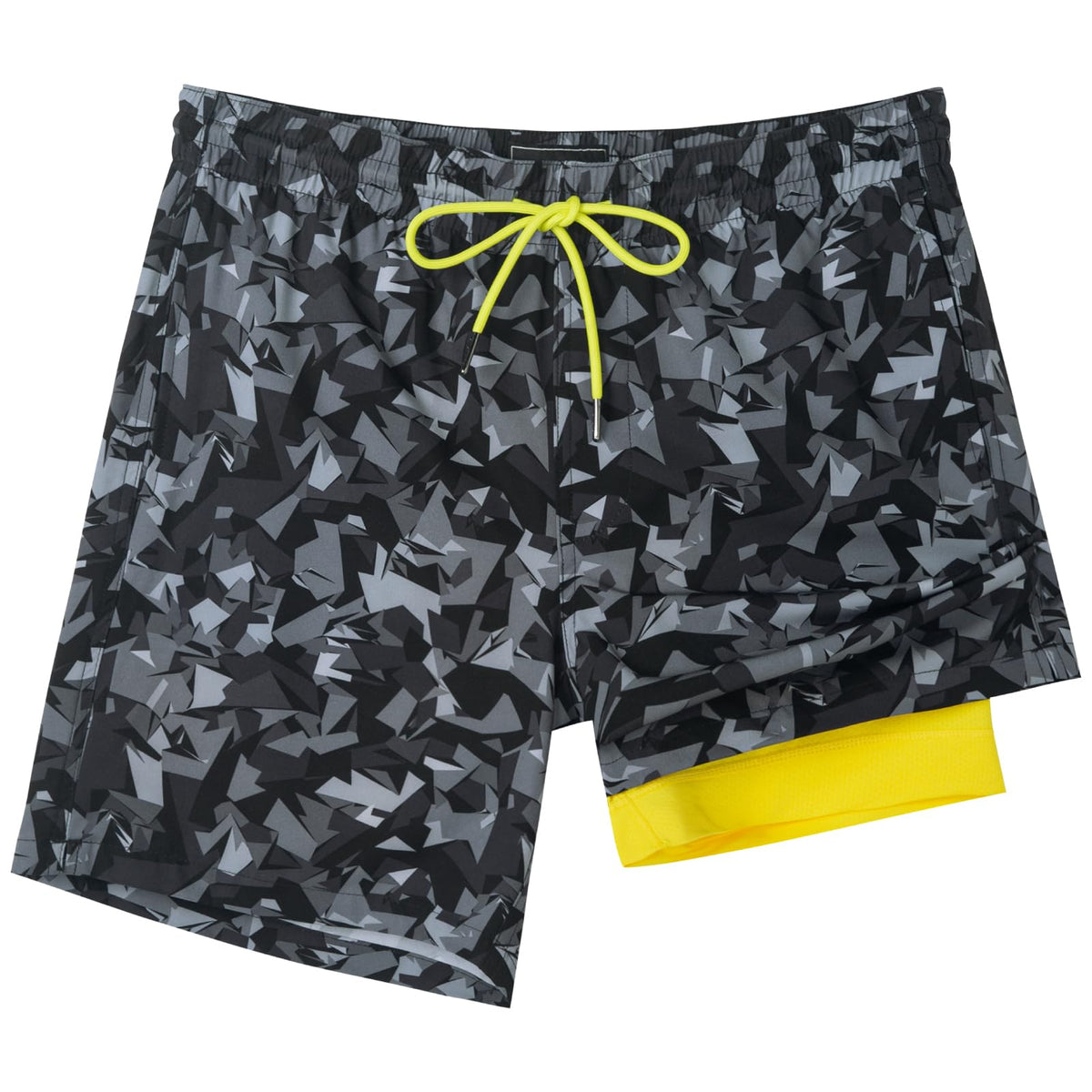 SURF CUZ Mens Swim Trunks with Compression Liner Quick Dry Swim Shorts 7" Swimming Trunks Stretch Zipper Pockets,Black Camouflage,S