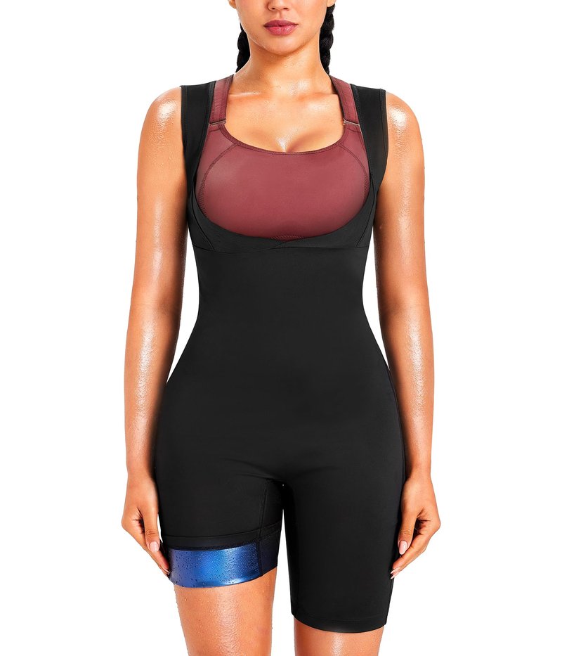 Junlan Sauna Suit for Women Full Body Sweat Jumpsuit for Working Out(Black,Large)