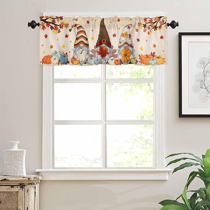 Fall Kitchen Curtain Set, Light Filtering Short Curtains Valance