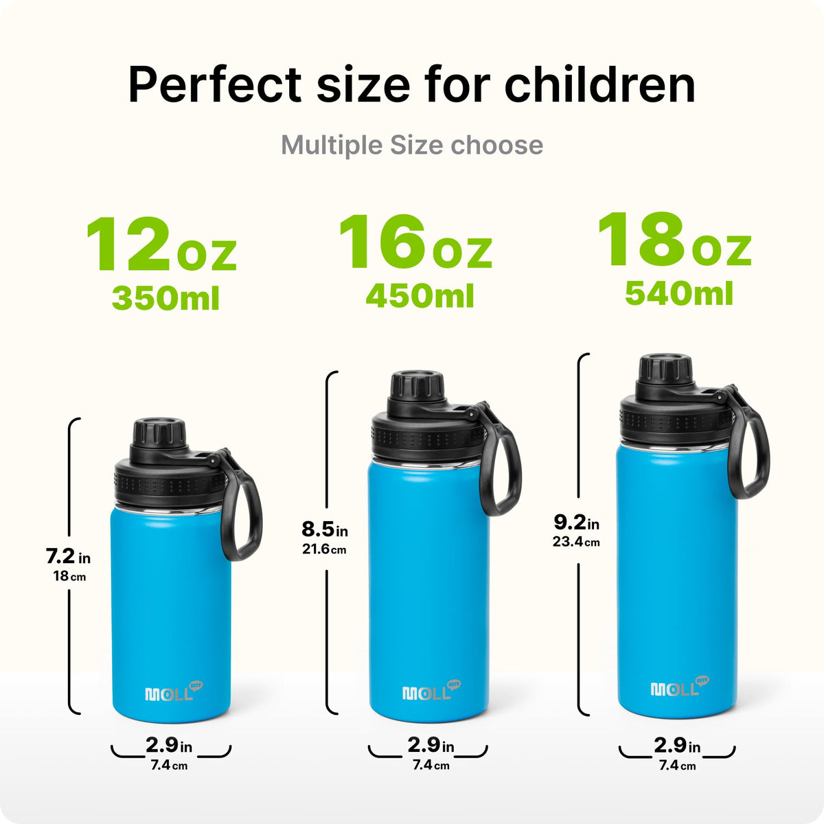 Mollcity Kids Water Bottle with Spout Lid-12 oz Small Insulated Sports Water Bottle for School-Reuasble Stainless Steel Vacuum Travle Leak Proof Water Flask (Sky Blue)