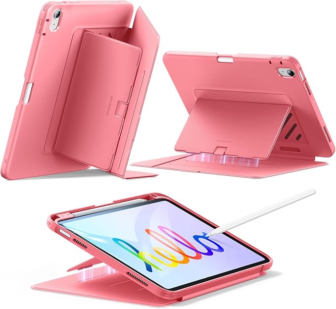 ESR for iPad A16 Case, iPad 11th/10th Generation Case (2025/2022), Vertical Stand Cover, Multi Stand Angles, Ultra-Stable Cover with Pencil Holder, Flip Series, Watermelon Pink