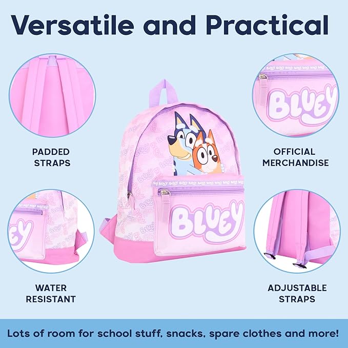 Bluey Backpack Set for Girls – 3 Piece Childrens and Toddlers Kids School Bag with Lunch Box and Pencil Case