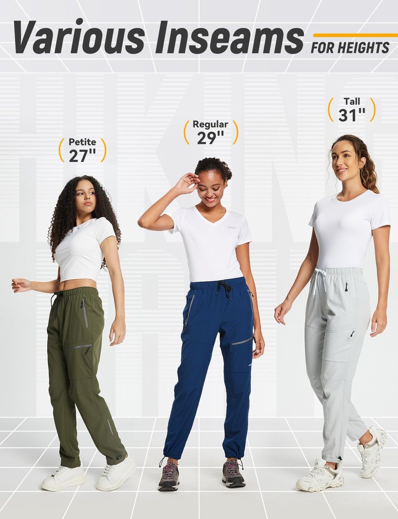 baleaf Women's Hiking Pants Quick Dry Lightweight Water Resistant Stretch Cargo Pants with Zipper Pockets Travel Camping 29''-deep Gray L