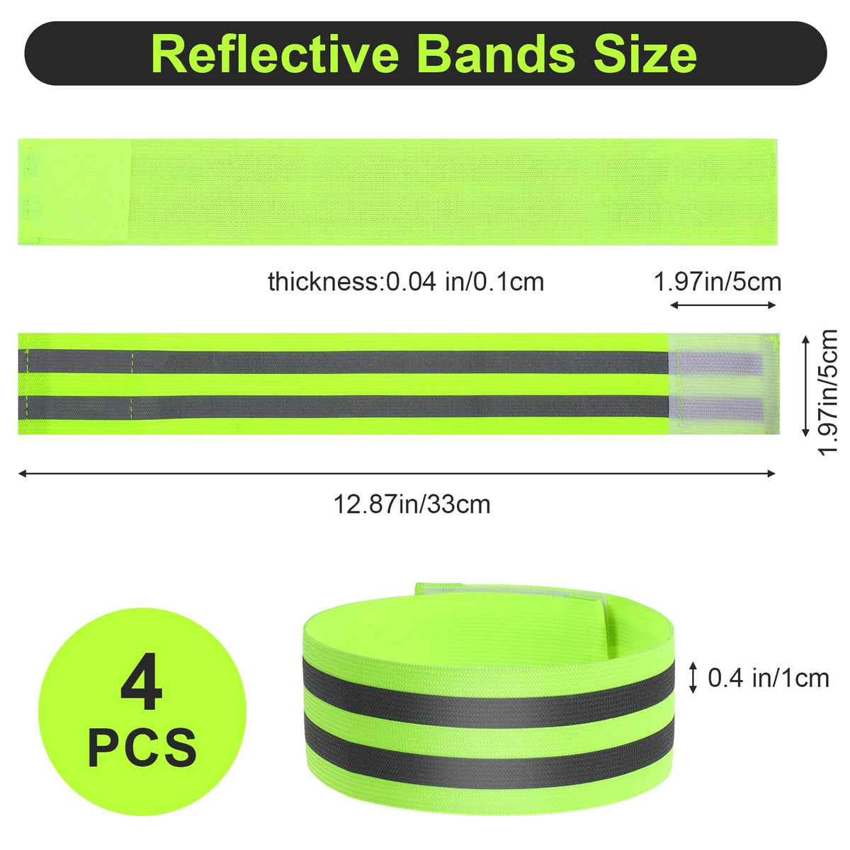 Gjinxi 4 Pcs High Visibility Reflective Bands, Elastic Reflective Arm Band Adjustable Armbands Arm Wrist Ankle Bands Safety Straps for Night Running, Walking, Cycling