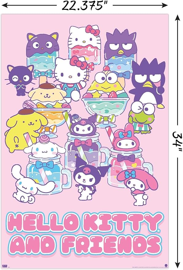 Trends International Hello Kitty and Friends: 24 Summer Fresh - Group Wall Poster, 22.37" x 34.00", Poster & Mount Bundle