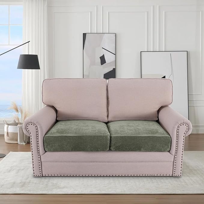 H.VERSAILTEX Stretch Chenille Couch Cover Furniture Protector Seat Cushion Sofa Cover 2 Cushions Non-Slip Couch Covers for Sofa Pets with Elastic Bottom (2 Piece Loveseat Cushion Covers, Tea Tree)